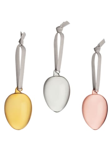 iittala 3er-Set: Dekohänger ''Egg'' in Rosa/ Grau/ Gelb - (L)6 cm