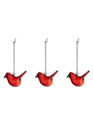 iittala 3er-Set: Dekohänger ''Birds'' in Rot - (L)3,2 cm