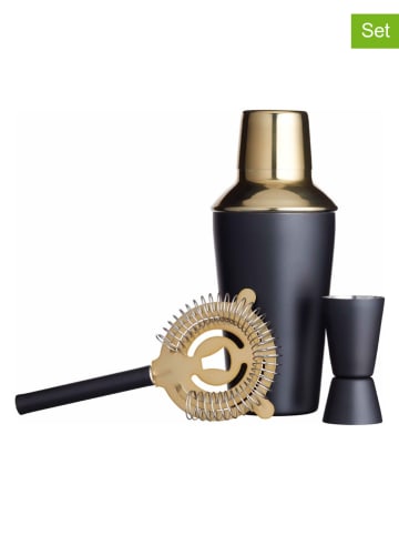 BarCraft 3-delige cocktailshakerset zwart/goudkleurig