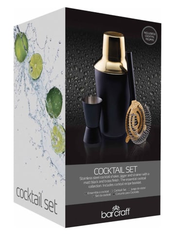 BarCraft 3-delige cocktailshakerset zwart/goudkleurig