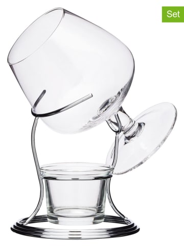 BarCraft 2-delige cognacverwarmerset zilverkleurig