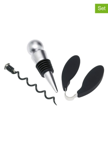 BarCraft 3-delige set: hefboomkurkentrekker zwart/zilverkleurig