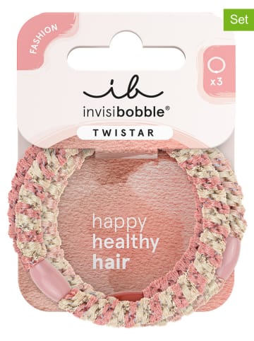 Invisibobble 2er-Set: Haargummis "Tristar" in Rosa/ Beige - á 3 Stück