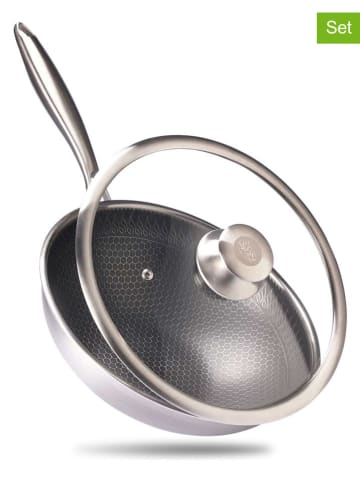 Reishunger 2tlg. Set: Edelstahl-Wokpfanne "Premium" - Ø 28 cm
