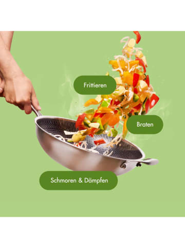 Reishunger 2tlg. Set: Edelstahl-Wokpfanne "Premium" - Ø 32 cm