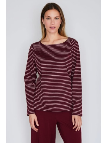 JOOP! Pyjama-Oberteil in Bordeaux/ Weiß