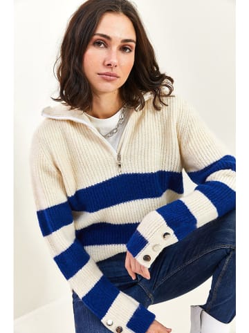 Bianco Lucci Pullover in Creme/ Blau