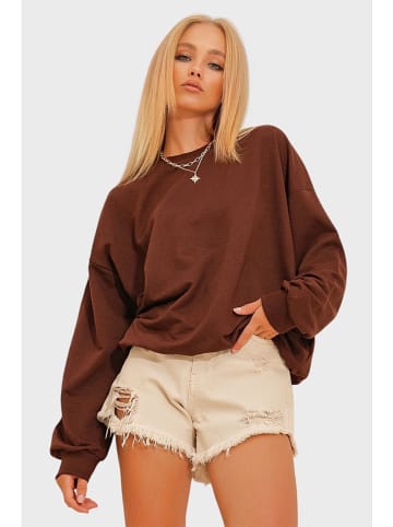Trend Alaçatı Stili Sweatshirt in Hellbraun