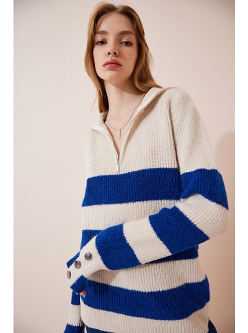 Happiness Istanbul Sweter w kolorze kremowo-niebieskim