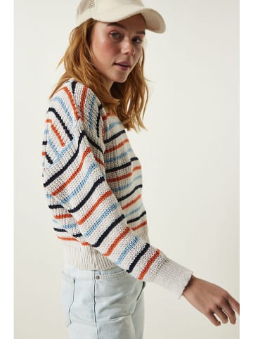 Happiness Istanbul Sweter w kolorze kremowo-błękitno-pomarańczowym