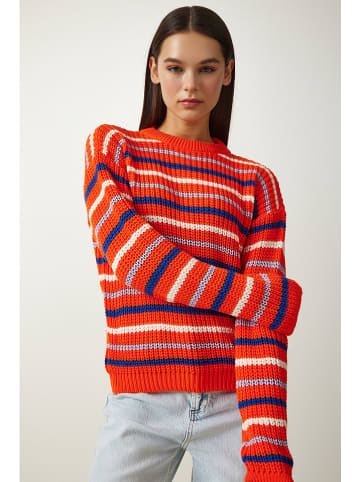 Happiness Istanbul Pullover in Dunkelblau/ Creme/ Orange