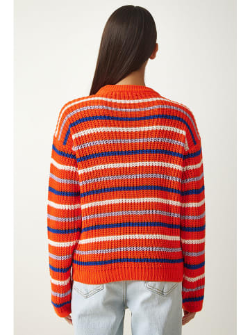 Happiness Istanbul Pullover in Dunkelblau/ Creme/ Orange