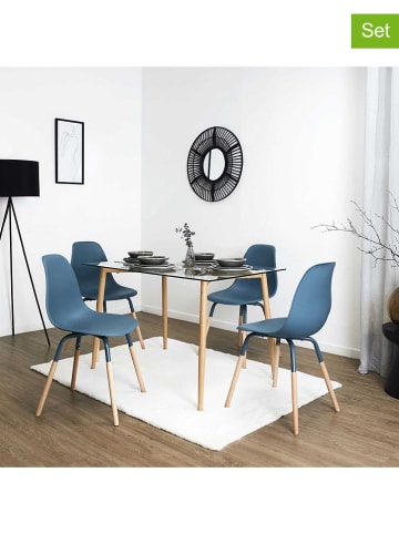 THE HOME DECO FACTORY 4-delige set: eetkamerstoelen blauw - (B)48,5 x (H)85,8 x (D)46 cm