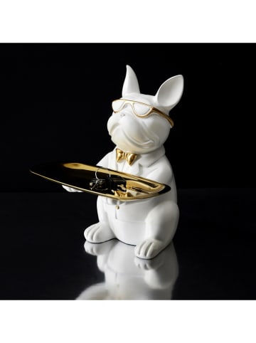 Rétro Chic Dekoobjekt "Bulldog" in Weiß - (B)23,5 x (H)21 x (T)19 cm