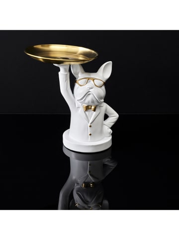 Rétro Chic Dekoobjekt "Bulldog" in Weiß - (B)21 x (H)21 x (T)18 cm
