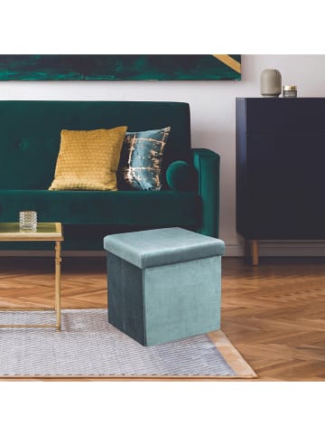 Rétro Chic Hocker "Giulia" w kolorze morskim ze schowkiem - 38 x 38 x 38 cm