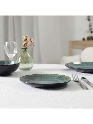 THE HOME DECO FACTORY 6er-Set: Frühstücksteller ''Elia'' in Schwarz/ Grün - Ø 19,5 cm
