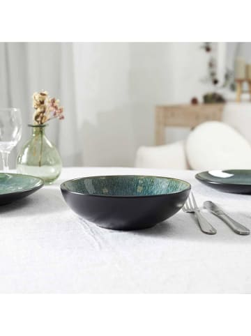 THE HOME DECO FACTORY 6-delige set: soepborden "Elia" zwart/groen - Ø 18,5 cm