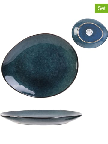 THE HOME DECO FACTORY 12-delige set: ontbijtborden blauw - (L)22 x (B)18 cm