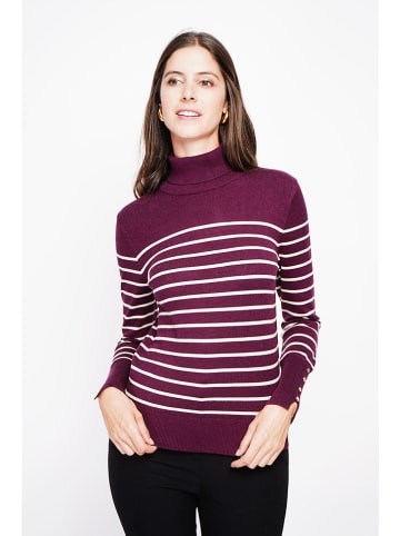 ASSUILI Rollkragenpullover in Lila/ Weiß