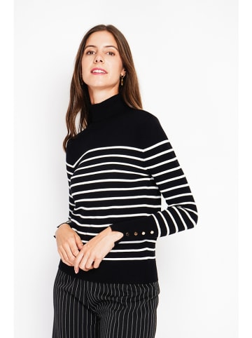 ASSUILI Rollkragenpullover in Schwarz/ Weiß