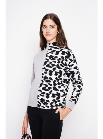 ASSUILI Pullover in Grau/ Schwarz/ Weiß