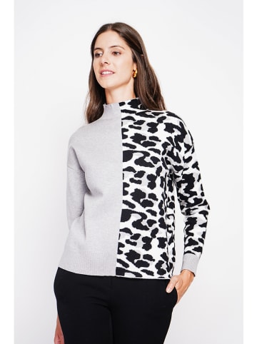 ASSUILI Pullover in Grau/ Schwarz/ Weiß