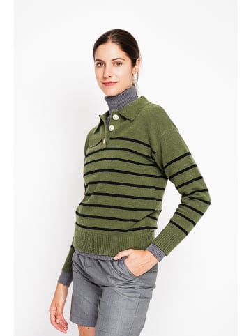 ASSUILI Pullover in Grün/ Schwarz