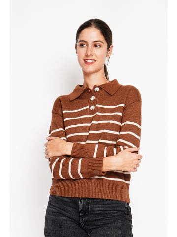 ASSUILI Pullover in Hellbraun/ Weiß