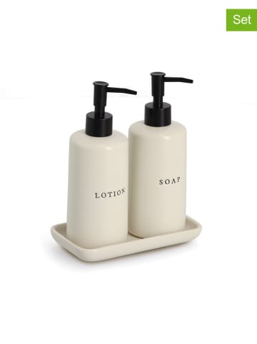 Zeller 3tlg. Set: Seifen- & Lotionspender in Creme