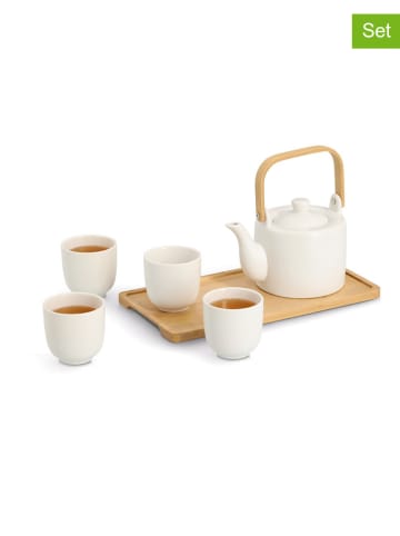 Zeller 6tlg. Teegeschirr-Set in Weiß/ Hellbraun