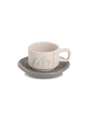 Zeller 8tlg. Set: Espressotassen "Flowers" in Grau/ Hellbraun