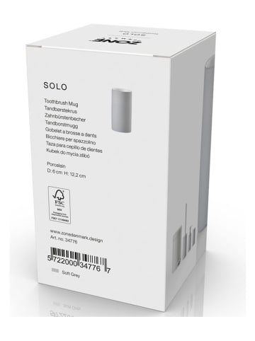 Zone Denmark Tandenborstelbeker "Solo Soft Grey" grijs - (H)10 cm x Ø 7,6 cm