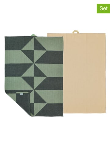 SÖDAHL 2er-Set: Geschirrtücher "Twist" in Grün/ Beige - (L)70 x (B)50 cm