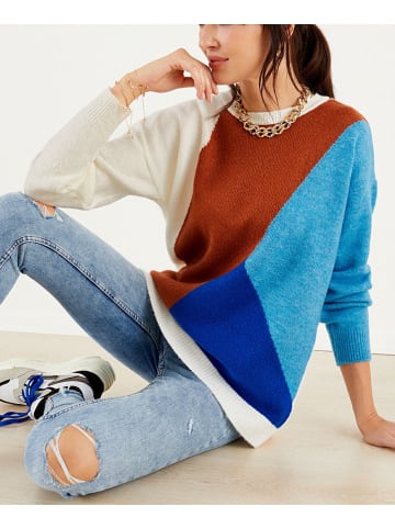 Milan Kiss Pullover in Creme/ Camel/ Blau