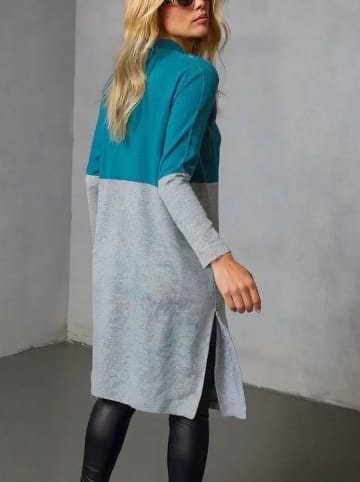 Milan Kiss Cardigan in Grau/ Türkis