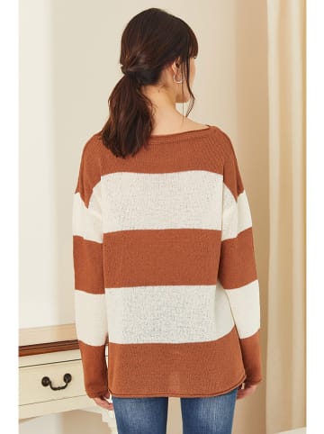 Milan Kiss Sweter w kolorze brązowo-kremowym