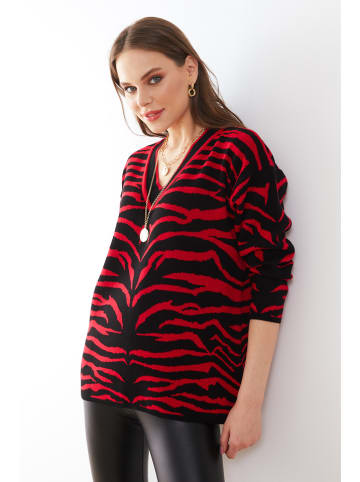 Milan Kiss Pullover in Rot/ Schwarz/ Bunt