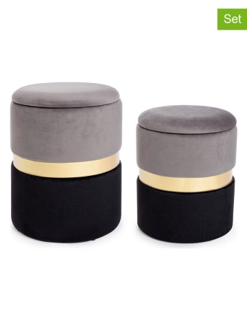 Bizzotto 2-delige set: opbergkrukken "Polina" grijs/zwart