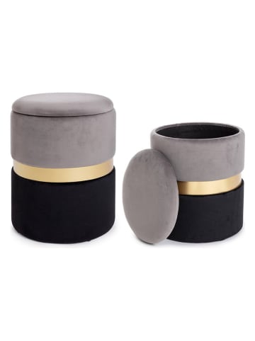 Bizzotto 2-delige set: opbergkrukken "Polina" grijs/zwart