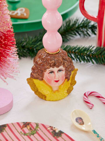 Rice Kerzenhalter "Angel Head" in Gelb/ Hellbraun - (H)14 x  Ø 8 cm