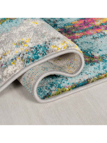 Flair Rugs Laagpolig tapijt "Optic" turquoise/geel/roze