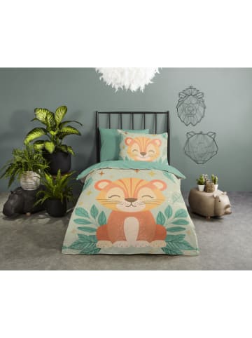 Pure Mikrofaser-Bettwäsche-Set "Thijn" in Türkis/ Orange