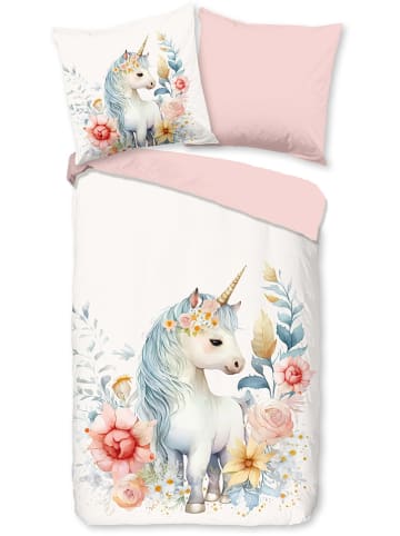 Pure Mikrofaser-Bettwäsche-Set "Unidream" in Weiß/ Rosa