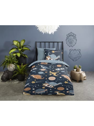 Pure Mikrofaser-Bettwäsche-Set "Spacedino" in Dunkelblau