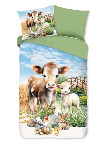 Pure Mikrofaser-Bettwäsche-Set "Farm" in Hellblau/ Grün