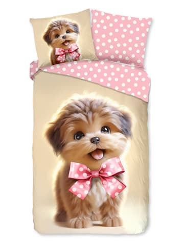 Pure Microvezel beddengoedset "Bobi" beige/lichtroze