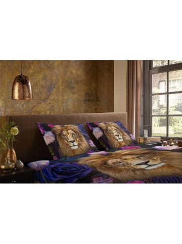 Pure Microvezel beddengoedset "Yuna" donkerblauw/lichtbruin