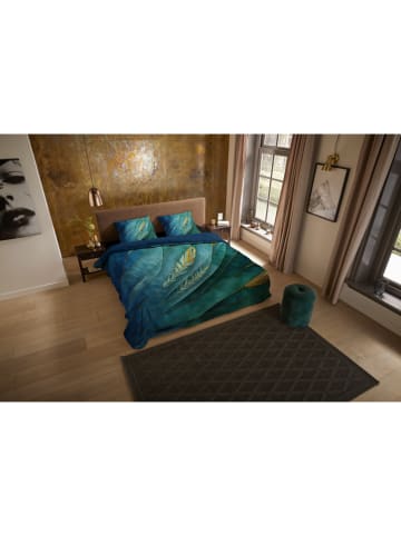 Pure Mikrofaser-Bettwäsche-Set "Neva" in Dunkelblau/ Mint