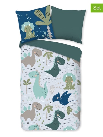 Pure 2-delige set: 2-in-1 beddengoed met kussensloop groen/blauw